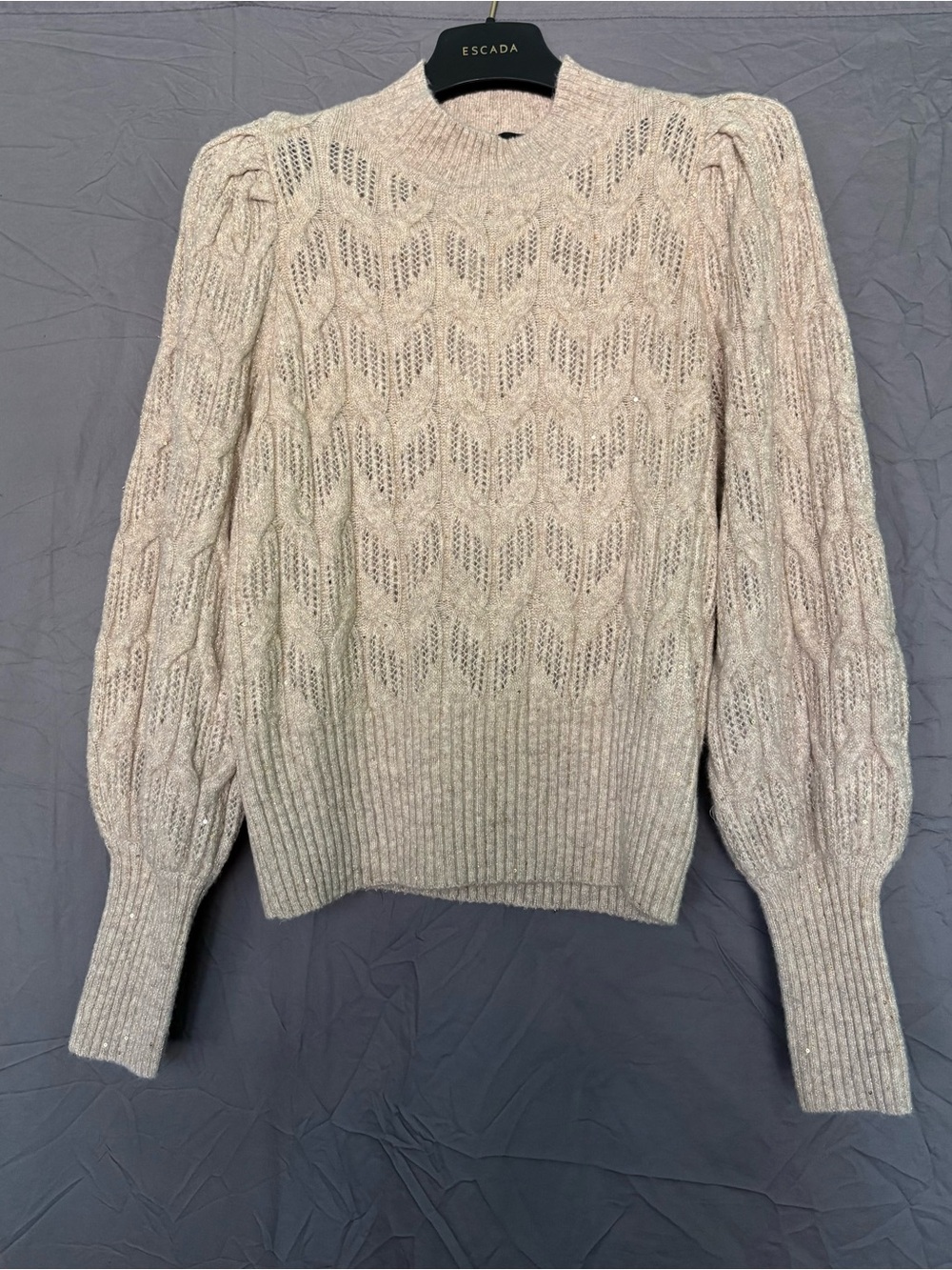 Express Cream Cable-Knit Puff-Sleeve Sweater